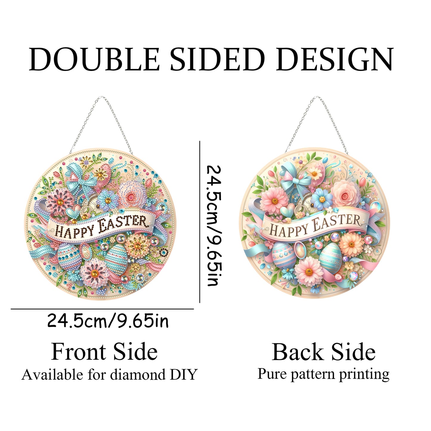 JJFox Diamond Art Hanging Kit for Adult,Special Shaped Rhinestone,Double Sided DIY Acrylic 5D Diamond Art Painting Window Pendants Home Garden Wall Hanging Kits Hanging Ornament (Happy Easter)