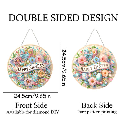 JJFox Diamond Art Hanging Kit for Adult,Special Shaped Rhinestone,Double Sided DIY Acrylic 5D Diamond Art Painting Window Pendants Home Garden Wall Hanging Kits Hanging Ornament (Happy Easter)