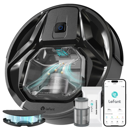Lefant M320 Robot Vacuum Cleaner, Carpet Detection, 6,000 Pa Suction, Low Noise, 800ml Visible Dustbin, 210 Mins Runtime, Self-Charging, Works with Alexa, Ideal for Hard Floor, Pet Hair, Black