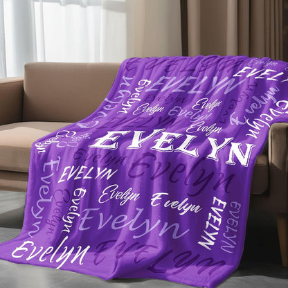 Personalized Custom Purple Theme Light Soft Flannel Fleece Throw Blanket with Name for Men, Women, Boys, Girls, Kids