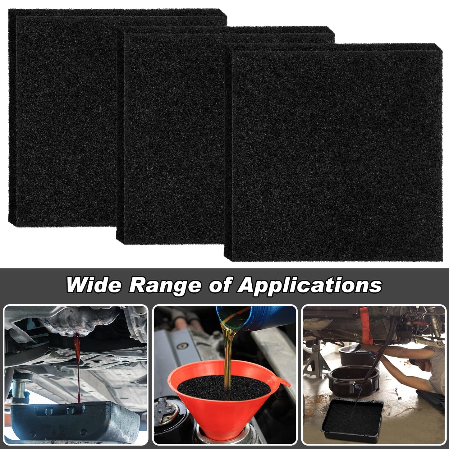 Dilsuaco 3 Pcs 22'' Oil Drain Splash Pad, Heat-Resistant Square No-Splatter Pad fits Most Oil Drains Anti Oil Splash Pad for Car Oil Changing Drain Pan Transmission, Black