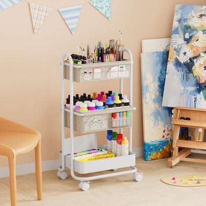 Modanais Baby Diaper Caddy Organizer Cart - 3 Tier Rolling Storage Cart with Wheels, Baby Essentials Nursery Storage, Detachable Dividers - for Crib, Bedroom, Art & Craft Organizer (Off White)