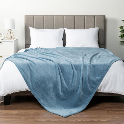 PAVILIA Dusty Blue Fleece Throw Blanket - Super Soft Flannel Sofa Blanket | Cozy 50x60" Plush Decor