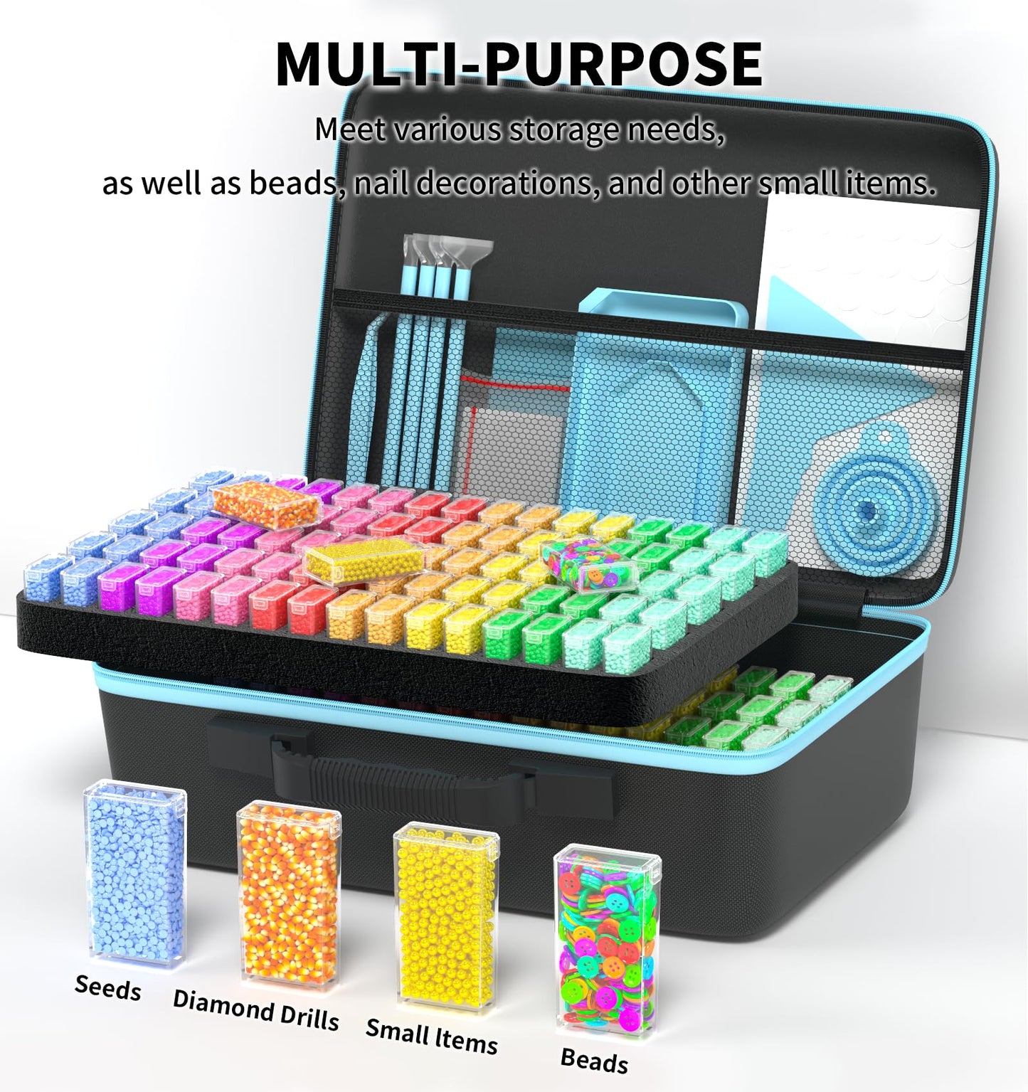 VANSUNS Diamond Painting Storage Containers Kits, Thickened Waterproof Portable Bead Storage Boxes for Diamond Painting Accessories and Tools, 160 Square Bottles