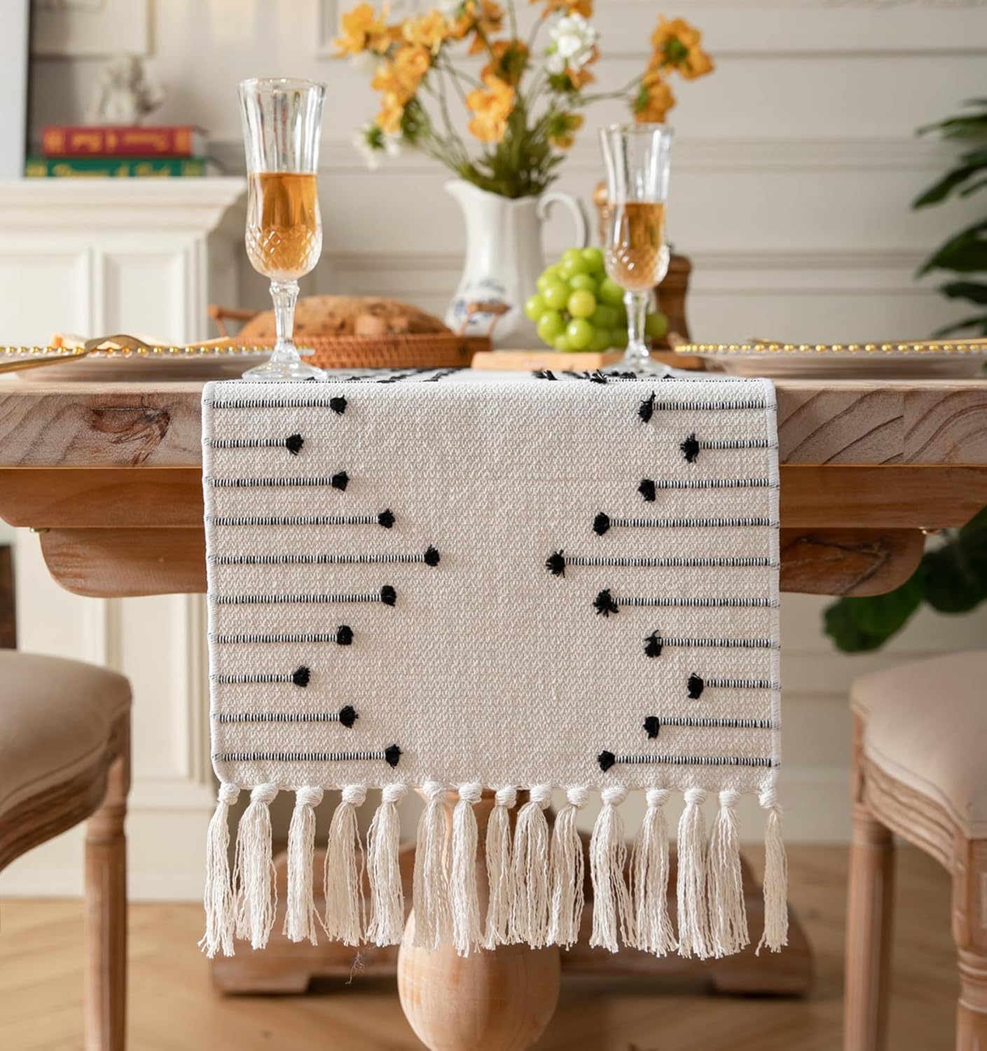 13 108 Inch Boho Table Runner x Long Natural Cotton Woven Runner with Tassels for Home Dining Table dcor, for Modern