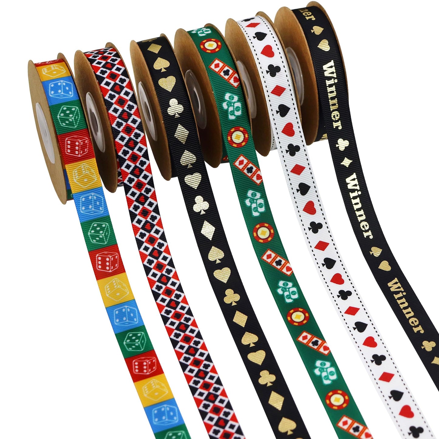 YERELO 10Yardx6 Rolls Grosgrain Ribbons Mixed Style 5/8" X 60 Yards Poker Ribbon for Crafts,Wreath,Gift Wrapping,Birthday Shower Party Decoration and DIY Handmade Hair Bows