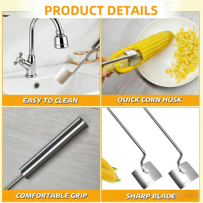 2PCS Corn Peeler, 2026 New Upgrade Corn Cob Peeler Stripper Cutter Remover,Stainless Steel Corn Stripping Tool for Corn on the Cob for Home Kitchen, Restaurant, Picnic
