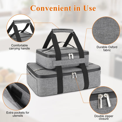 Wakaye Insulated Casserole Carrier for Hot or Cold Food, Fits 8"-15" Baking Dish，Thermal Food Carrier Bag, Lasagna Lugger Tote for Potluck Parties/Picnic/Cookouts/Lunch, Grey，2 Pack