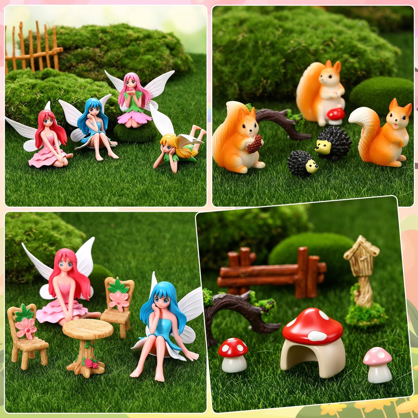 GGSTDDUP 32 Pcs Fairy Garden Accessories, Mini Fairy Figures Animal Plant Furniture Scene Accessories, Miniature Garden Ornaments for DIY Craft Landscape Bonsai Glass Container Dollhouse Decor