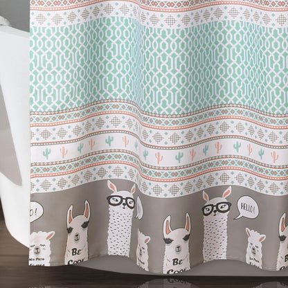 Lush Decor Llama Stripe Shower Curtain - 72" x 72", Pink and Turquoise Design