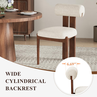 MALOL Modern Wooden Dining Chairs Set of 4, Upholstered Fabric Kitchen Chairs with Sculptural Backrest, Mid-Century Farmhouse Dining Room Chairs with Solid Wood Legs, Beige