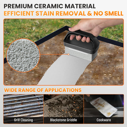 HE-SANQI Griddle Cleaning Kit for Blackstone, Flat Top Grill Cleaning Kit with Griddle Scraper, Grill Brick, Scouring Pads & Ergonomic Handles to Remove Grease, Burnt Residue (11 PCS)