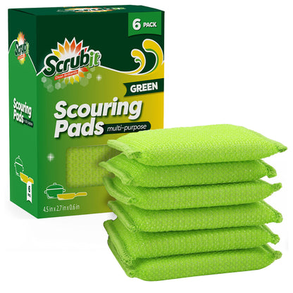 SCRUBIT Multi-Purpose Scouring Pad - Non-Scratch Cleaning Sponges for Pots, Pans, Dishes, Utensils & Non-Stick Cookware - Scrubbing Pads Use for Kitchen, Bathroom - 6 Pack Dish Sponge (Green)