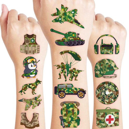 96 PCS Military Camo Pre-Cut Temporary Tattoos for Kids | Super Cute Military Themed Birthday Party Favors, Supplies, Decorations, Fake Tattoo Stickers, School Rewards & Gifts Boys & Girls, Carnival