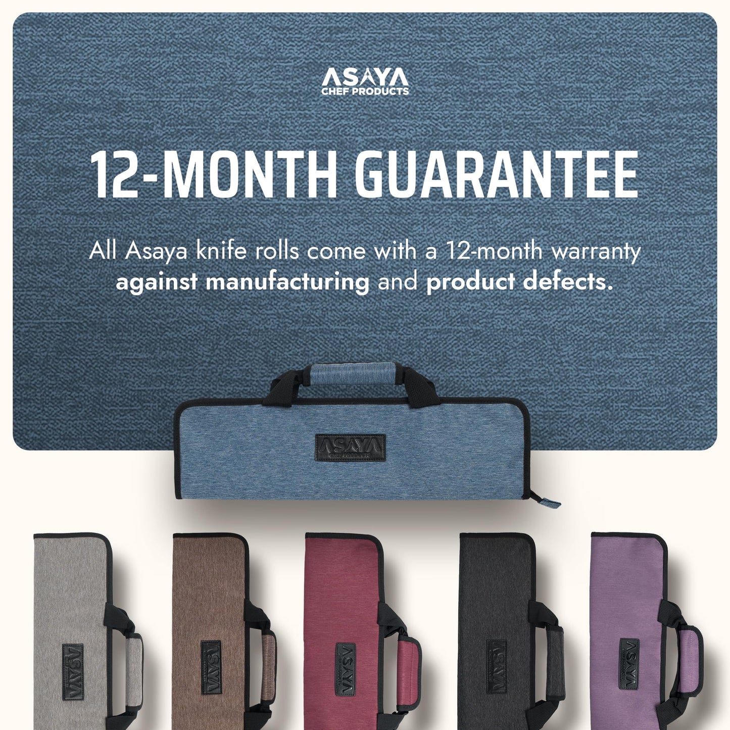 Asaya Chef Knife Roll Bag - 12-Pocket Chefs Case for Kitchen Knives and Utensils, Lightweight Stain-Resistant Waxed Nylon Chef Knife Bag - Knives Not Included (Blue)