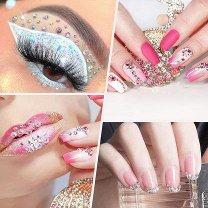 19200Pcs Pink Rhinestones for Bedazzling, 3mm -6mm Flatback Rhinestones for Diamond Art, Bedazzling Kit with 3Pcs 15ml B7000 Jewelry Glue for Nail Art Crafting Book Makeup