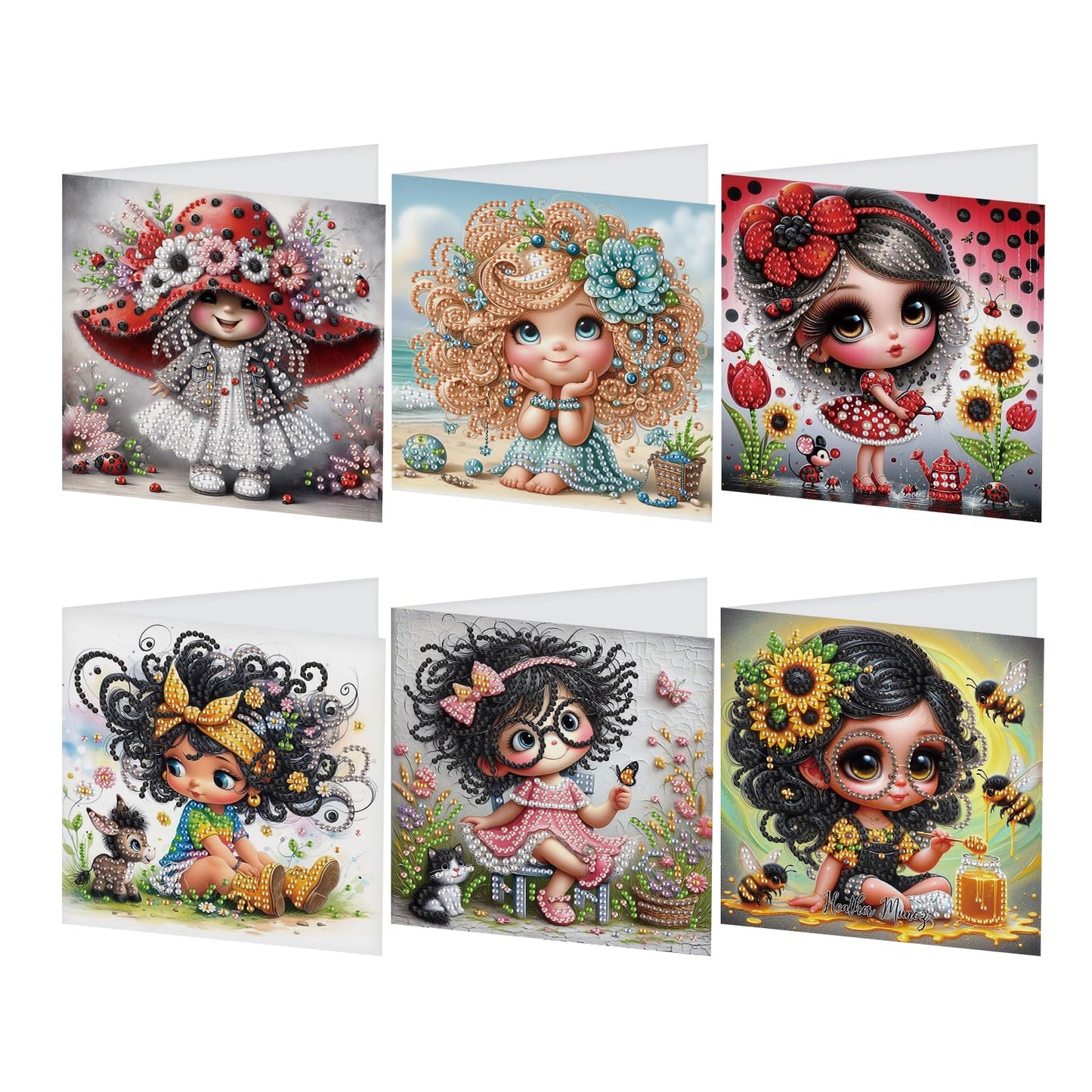 JISHSHAY 6 PCS Diamond Art Greeting Cards Diamond Painting Birthday Cards with Envelopes Gem Art Gem Painting with Special Drills for Thanksgiving Birthday Anniversary Valentine Festival Fairy Elf