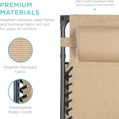 Best Choice Products Folding Zero Gravity Recliner Chair - Adjustable Canopy, Headrest & Side Tray - Beige