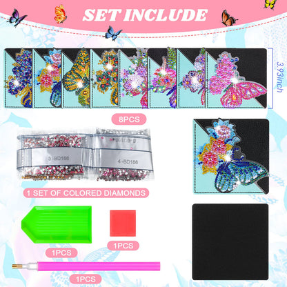 Ireer 8 Pcs Diamond Art Bookmark Kit Butterfly Diamond Painting Bookmark DIY Corner Book Marks for Kid Adult Book Lover Graduation Birthday Wedding Crafts Supplies, 8 Styles