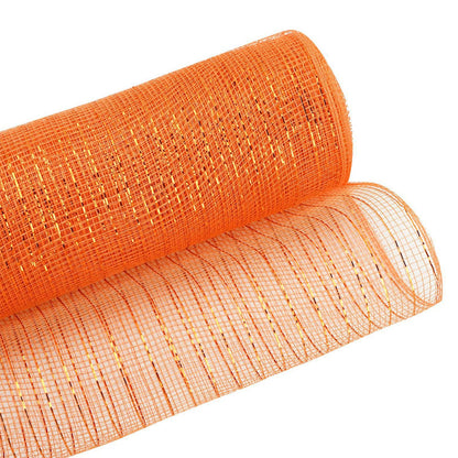 JStnana 3 Rolls Orange Moss Green Burlap Deco Mesh Ribbon for Wreath Making Supplies, 10 Inch x 30FT Metallic Foil Deco Mesh Fabric for Fall Thanksgiving Halloween Door Wreath Swags and Decorating
