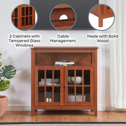 Convenience Concepts Big Sur Highboy TV Stand 36" - Modern Entertainment Center For TVs up to 40", Storage Cabinet for Dining, Living Room, & Entryway, Console Hall Table with Shelves, Cherry