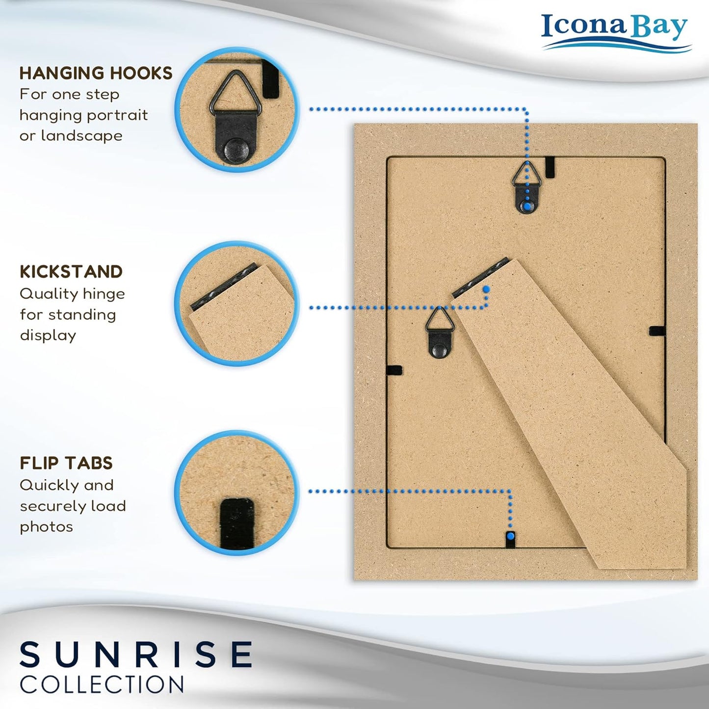 Icona Bay 5x7 Mat to 4x6 Ash Brown Picture Frame - Solid One-Piece Wood Composite, Modern Farmhouse Design