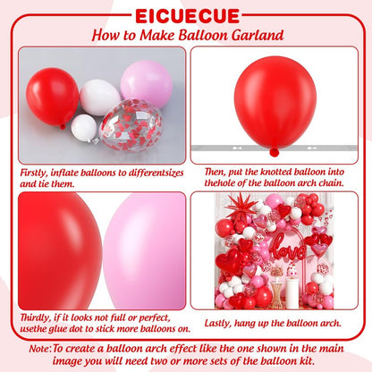 EICUECUE Valentines Day Balloons Garland Arch Kit - Rose Petals, Heart and LOVE Foil Balloon Different Size Pink White Red Balloons for Valentine's Day Galentine's Day Anniversary Party Decorations
