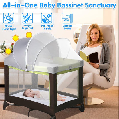 Pack N Play Tent Cover - Light-Blocking Mosquito Net with Two-Way Zipper Portable Bassinet Canopy to Keep Cats Out Bedside Bassinet Insect-Proof Cover, Gray-Large