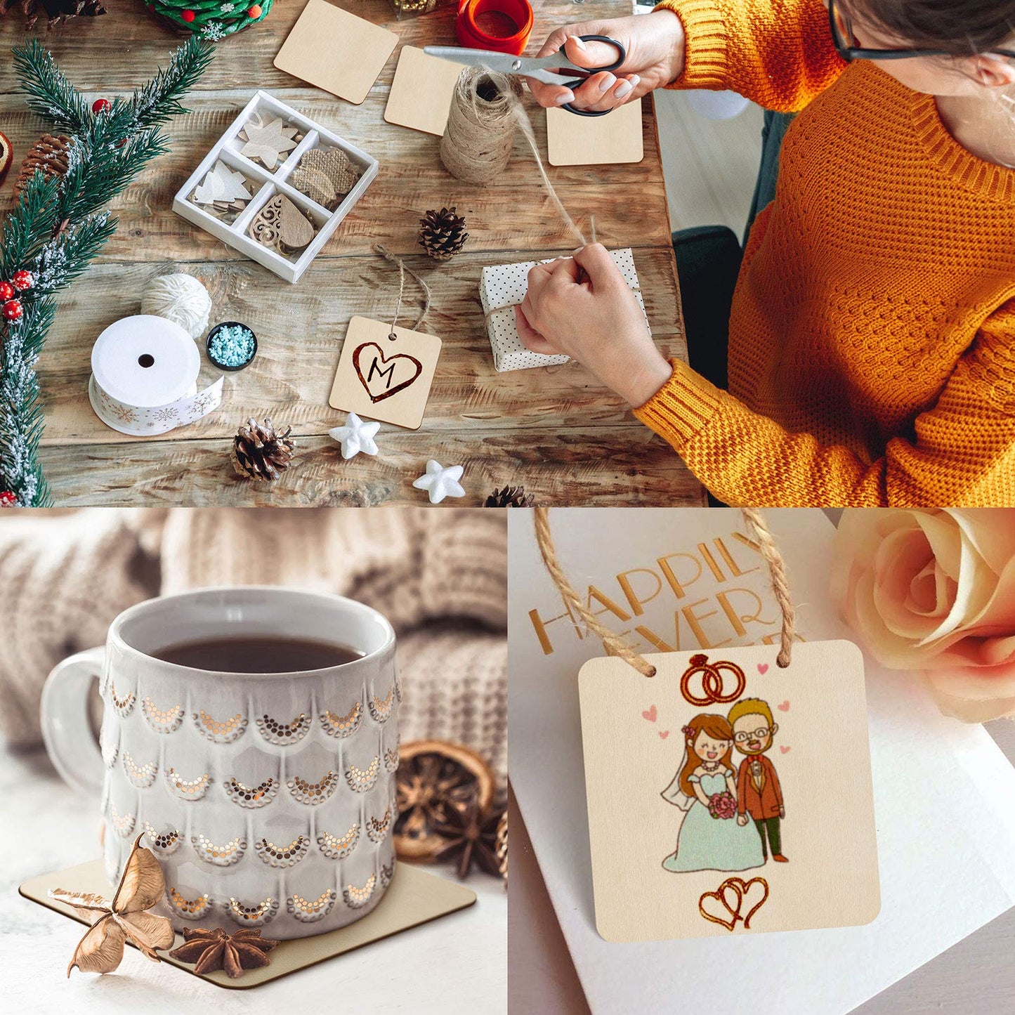 Fuyit Unfinished Wood Pieces, 50Pcs 3 x 3 Inch Blank Natural Wood Square Wooden Cutouts Board for DIY Crafts Painting, Scrabble Tiles, Coasters, Decoration