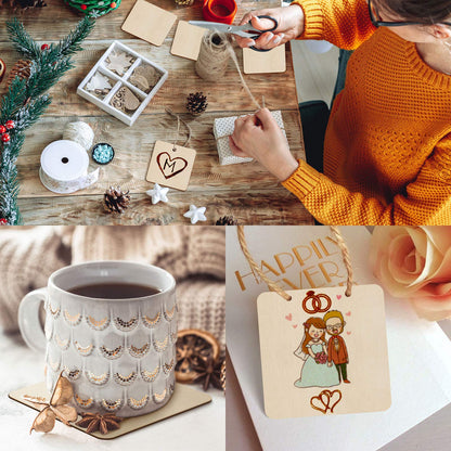 Fuyit Unfinished Wood Pieces, 50Pcs 3 x 3 Inch Blank Natural Wood Square Wooden Cutouts Board for DIY Crafts Painting, Scrabble Tiles, Coasters, Decoration