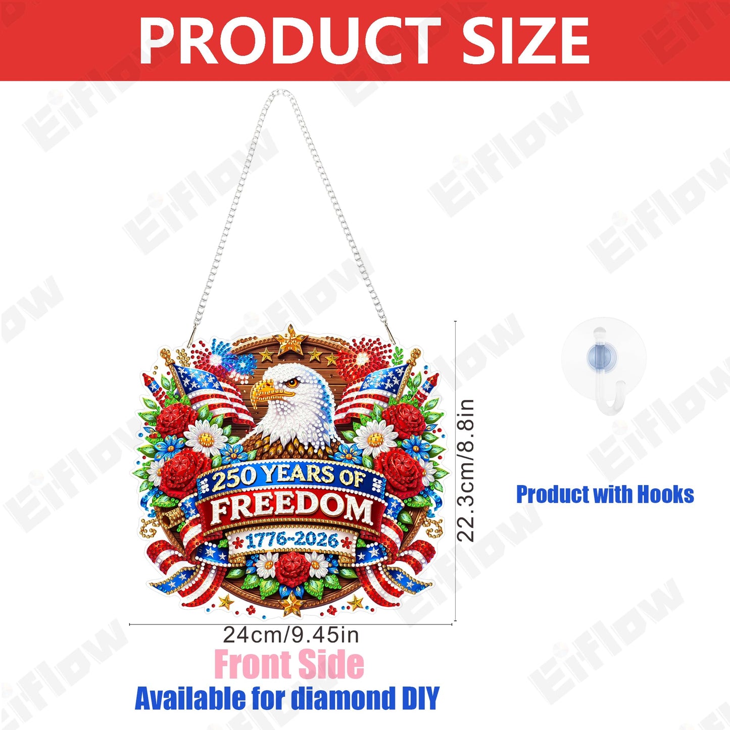 Eiflow Acrylic Diamond Art Hanging Kit for Adults, DIY Diamonds Painting Door Hanger Board Kit, Special Crystal Diamond Art Painting Pendant Ornament (250years)