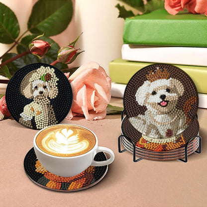 Yijingtop Retro Dog Diamond Art Painting Coasters Kit, 8 Pieces Puppy Diamond Art Coasters with Holder, DIY Funny Dog Small Diamond Art for Beginners