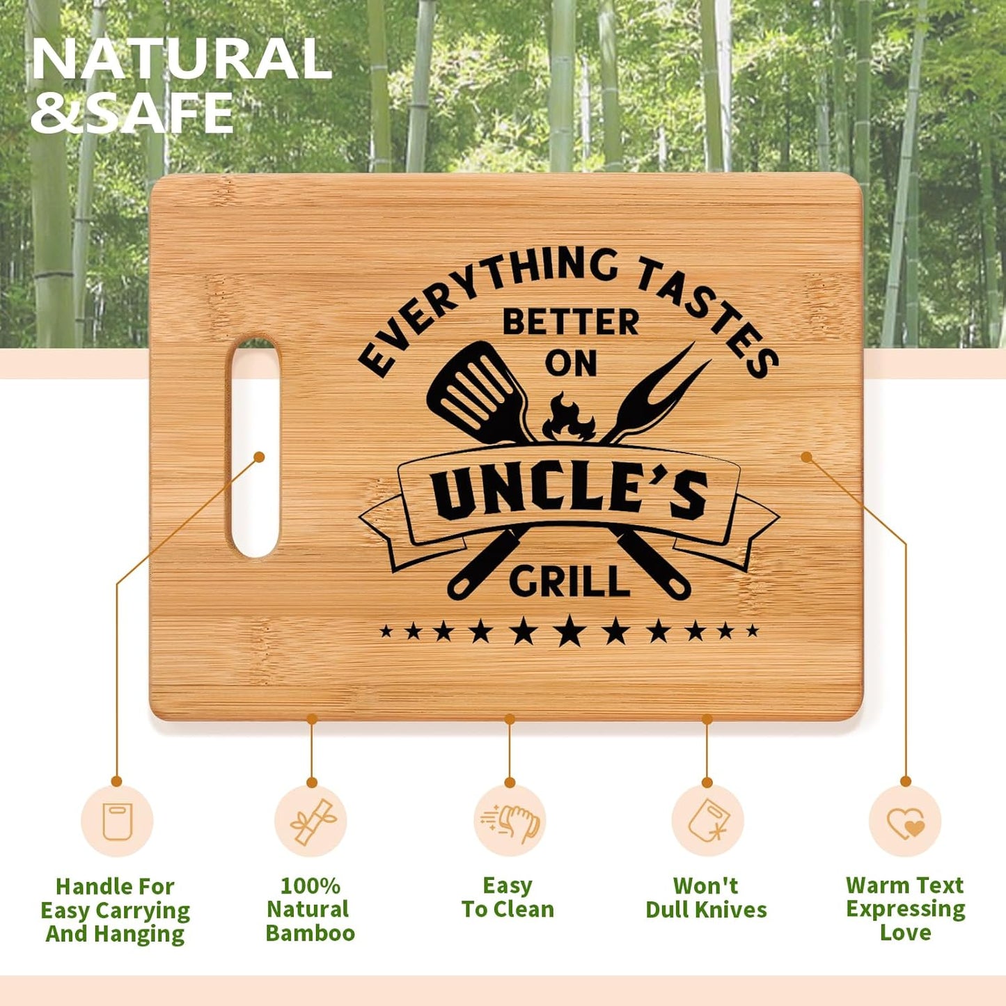 Unique Bamboo Cutting Board - Best Uncle Birthday Gifts from Niece Nephew - Cool Gifts for Uncle's Grill