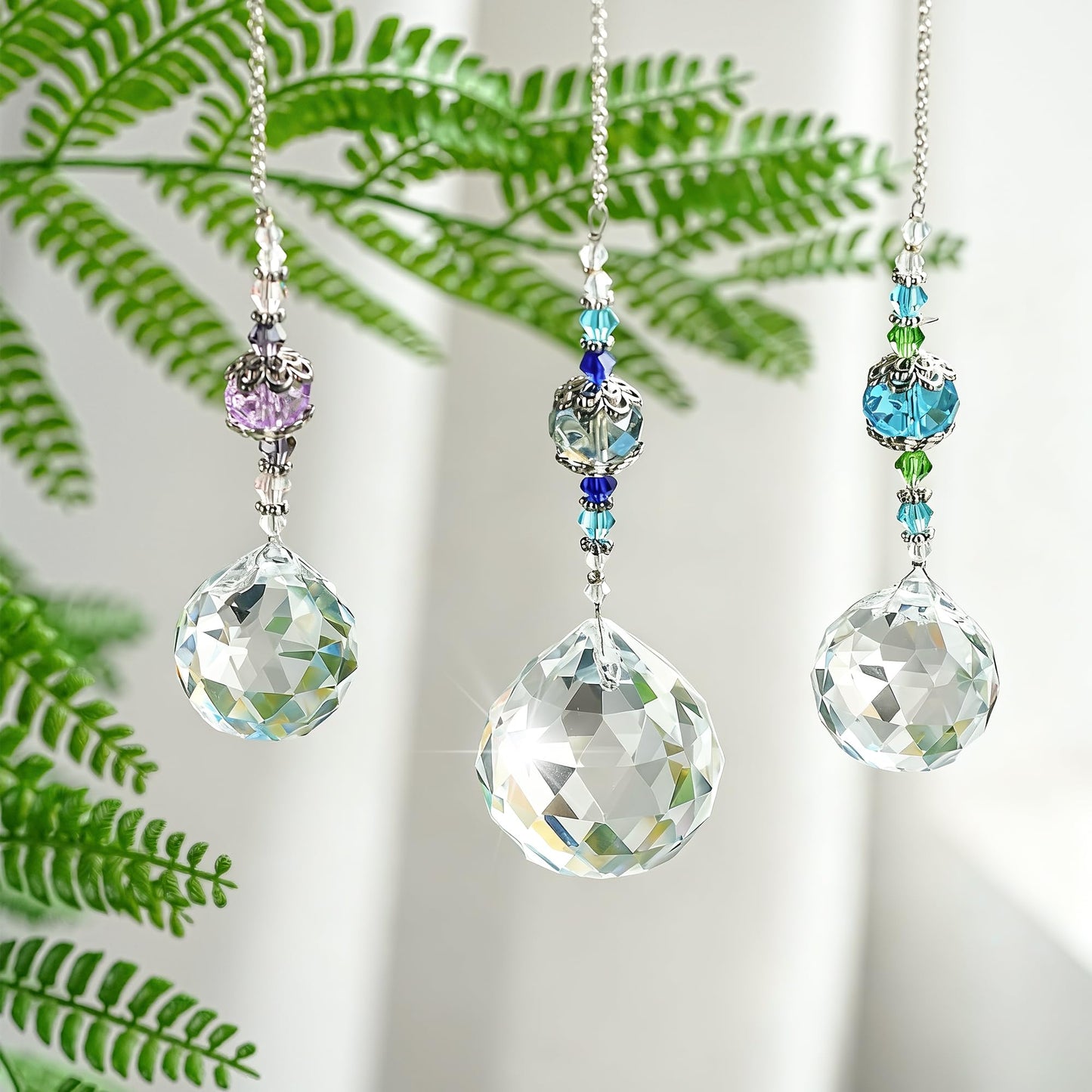 H&D HYALINE & DORA Clear Crystal Prism Ball Rainbow Maker Window Prisms Suncatcher,Pack of 3