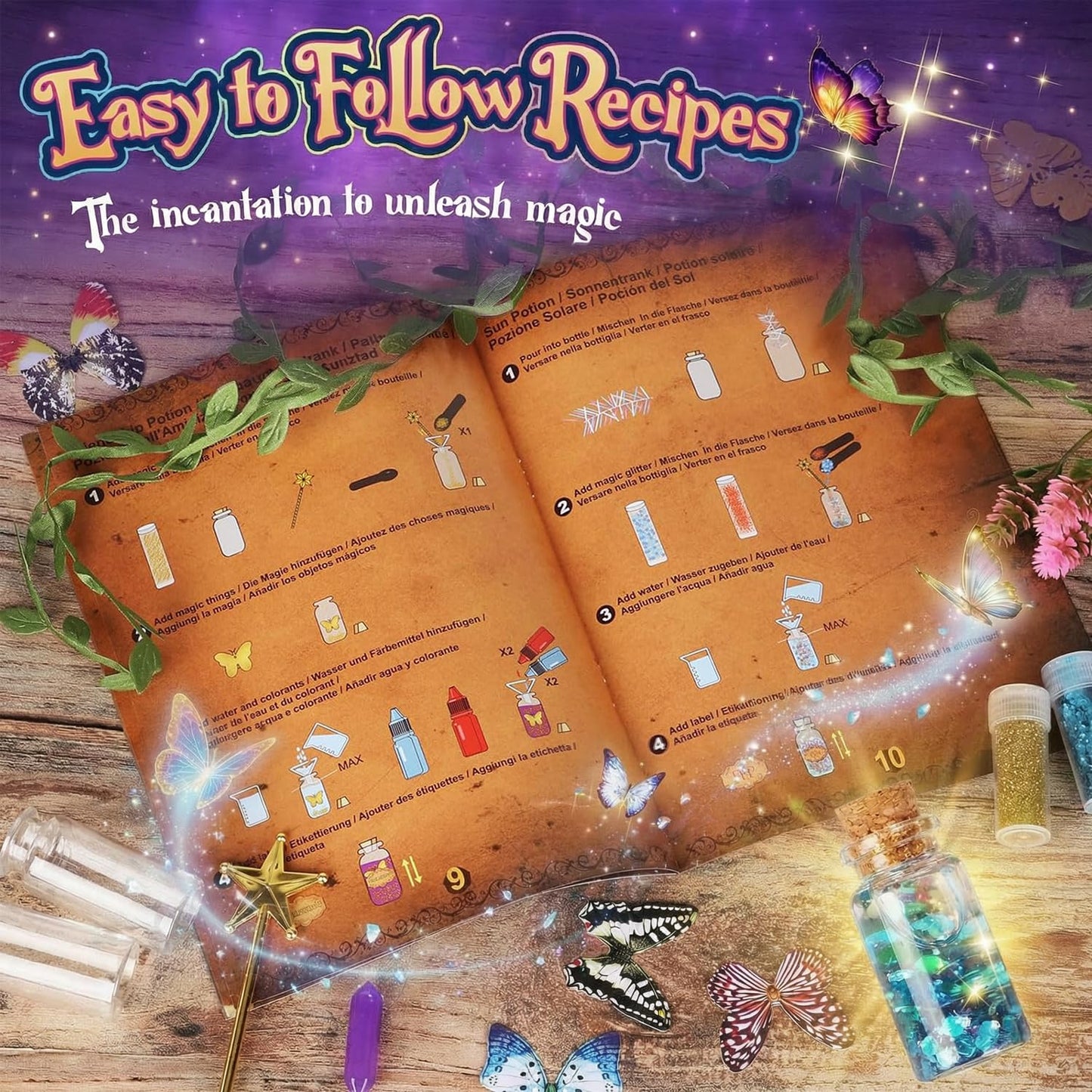 Alritz Fairy Potions Kit for Kids - Magic Potion Making Kit 20 Bottles, Glitter Crystals, Gifts for Girls Ages 6+ Year Old, Creative Craft Indoor Activity Party Birthday