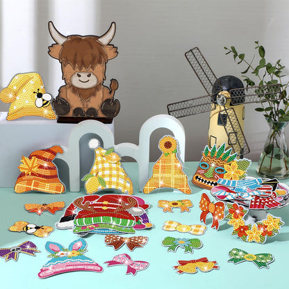 DoubleFill 42 Pcs Summer Diamond Kits 4th of July Interchangeable Wooden Table Decorations DIY Summer Holiday Party Seasonal Tiered Tray Art Decor Diamond Painting Magnets(Highland Cow)
