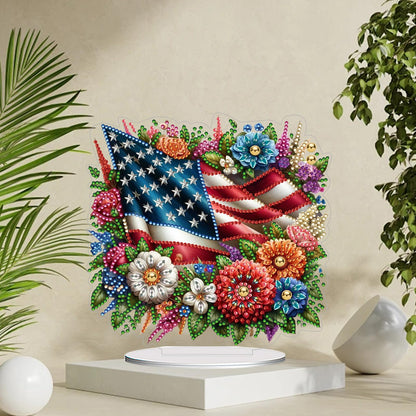 ARTopet DIY Diamond Desktop Ornaments Diamond Art Full Round Drill Paint by Numbers Mosaic Kits Tabletop Ornaments Single Sided Diamond Design Home Decor-Independence Day Bouquet