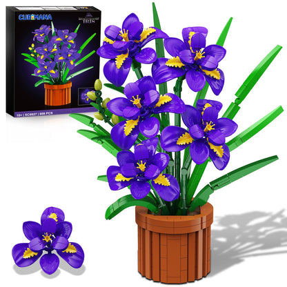 CUBIMANA Botanicals Iris Flowers Building Set for Adults - Artificial Plants & Flowers Decor for Home Office Bedroom or Desk, 808PCS Floar Birthday Christmas Housewarming Gift for Women & Men Ages 18+