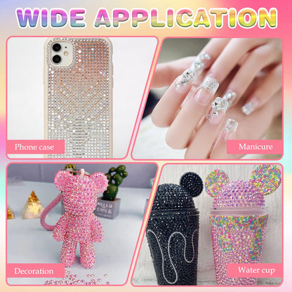 3mm Colorful DIY Resin Rhinestone Kit for Bedazzling, Multicolor Flatback Gems, 3Pcs 10ml B7000 Jewelry Glue for Bedazzled Nail Art Clothing Shoes Nail Book Diamond Art (32000)