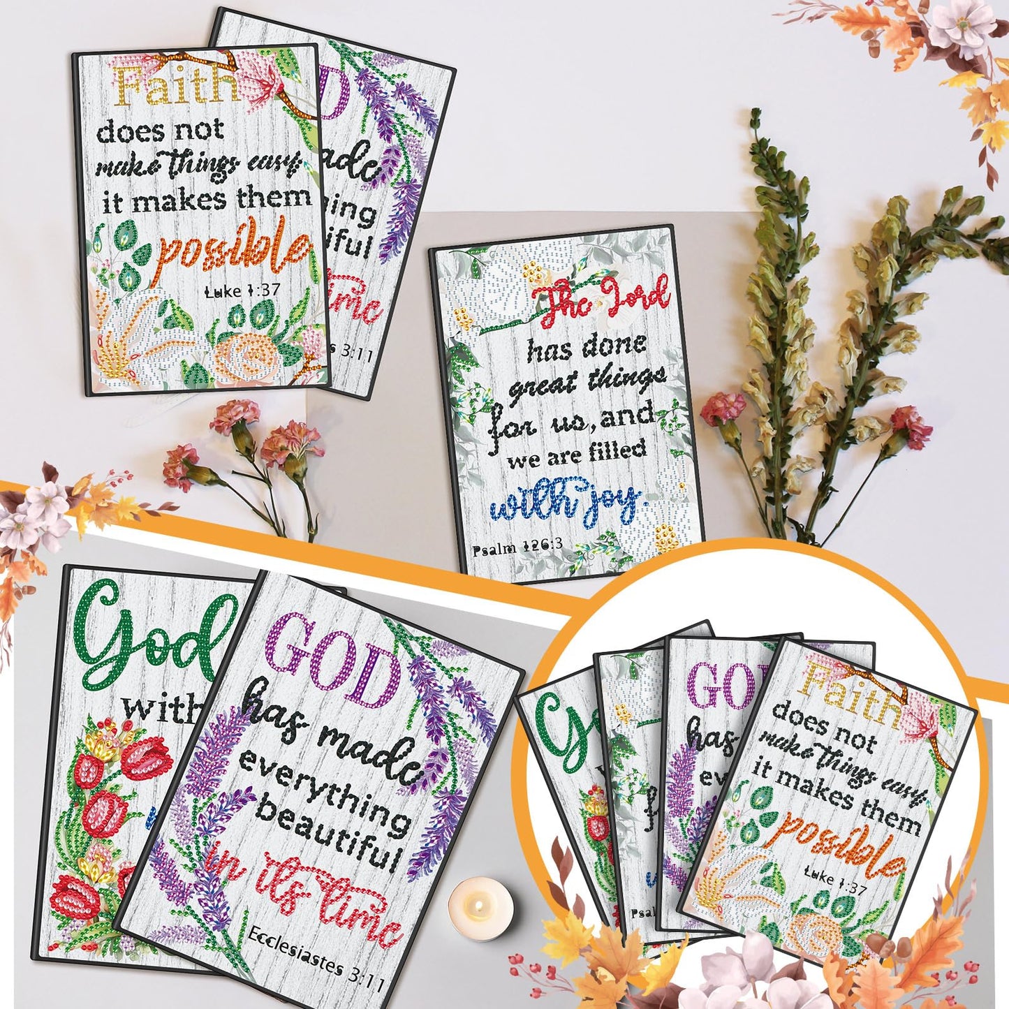 Ctosree 4 Pack Bible Diamond Painting Notebook Christian Gift Religious A5 Diamond Art Notebook for Women Inspirational Quotes 5d Journal Leather Sketchbook with Tools for Graduation Gift
