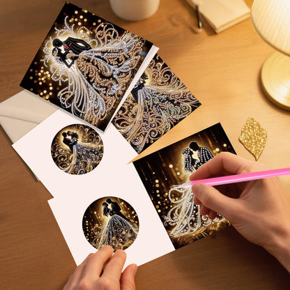 JZHYOAN 6 Packs Diamond Painting Greeting Cards with Envelopes DIY 5D Diamond Art Card Kit Handmade Rhinestone Cards Art and Crafts for Wedding Wish and Celebration Romantic Wedding Couples