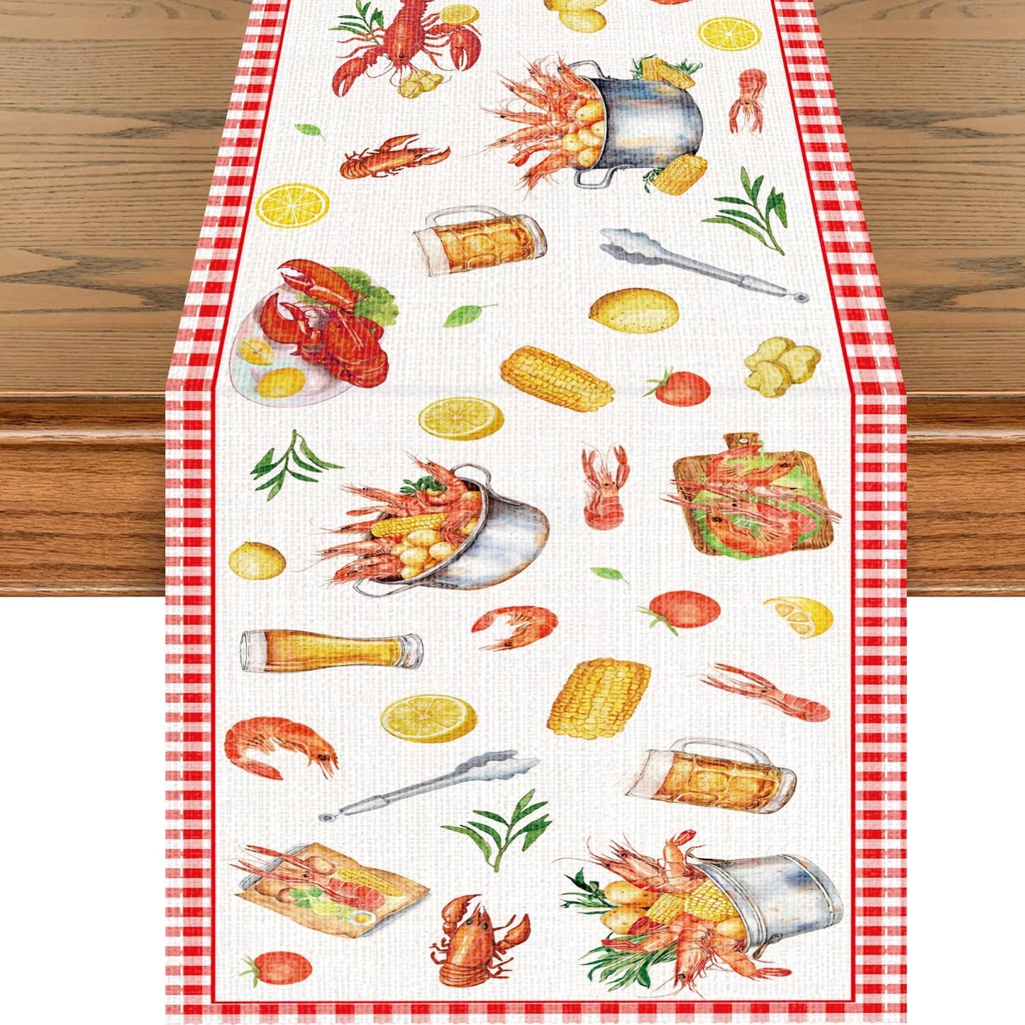 13x72 Inch Crawfish Boil Party Decorations - Crawfish Party Table Runner Decor, Seafood Boil Crayfish Table Decorations