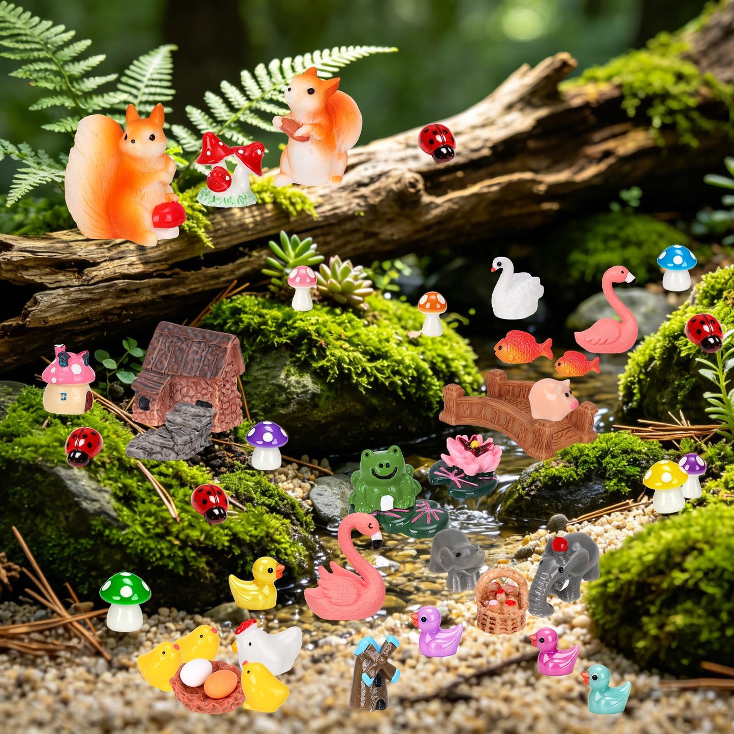 QAUYETM 160 Pcs Fairy Garden Accessories Miniature Resin Animals Tiny Fairy House Figurines Fairy Garden Ornament Kit for DIY Crafts Micro Landscape Dollhouse Mini Scene Garden Outdoor Decor