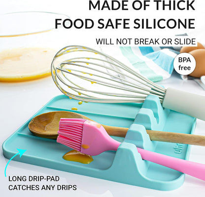 Silicone Spoon Rest for Multiple Utensils, Heat Resistant with Drip Pad, BPA-free Spoon Rest for Kitchen Counter