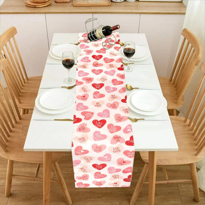 QIHOMPIB Runner(13x72 Inch) Valentine Table Red Pink Love Heart Pattern Coffee Table Decor Valentines Day Home Kitchen