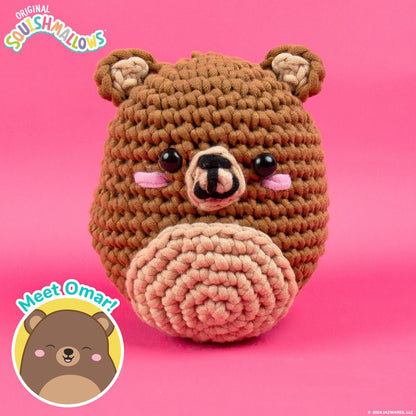 Original Squishmallows Omar the Bear Crochet Kit, Includes Yarn, Crochet Hook, Starter Hooks, Step-By-Step Tutorials, Exclusive Crochet Kit for Beginners, DIY Craft, Crochet Kits, Great Teen Gifts