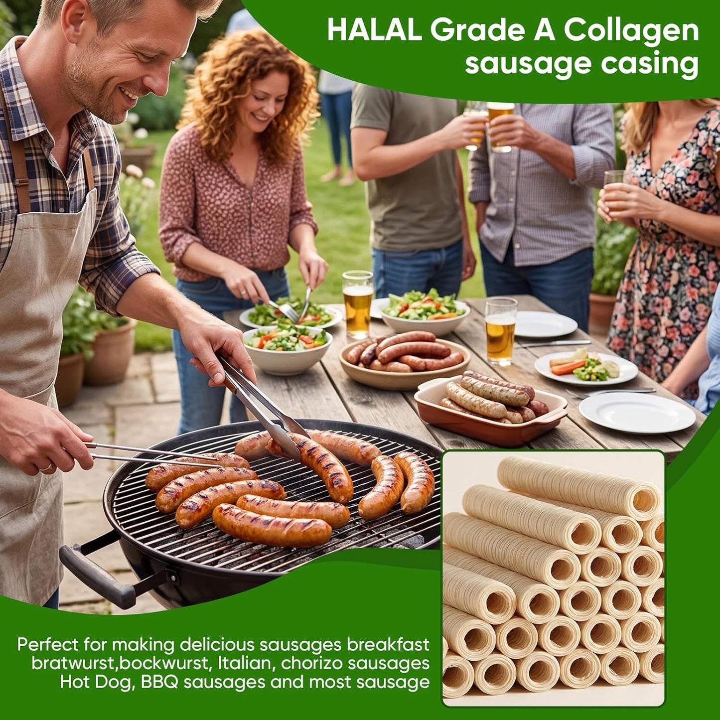 15m/49ft 30mm/ 13/16'' 1 FAIRSKY HALAL Grade A Collagen Sausage Casings, Edible Drying Casing Longer Length