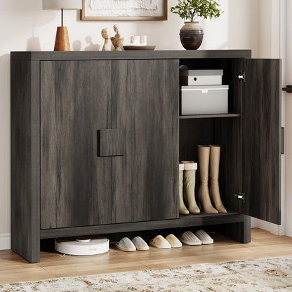 ONBRILL Shoe Cabinet with 3 Doors, 30 Pairs Shoe Storage Cabinet with Adjustable Shelves & Ventilation Hole Design, 47'' Wide Shoe Rack Shoe Organizer Cabinet for Entryway Living Room (Black Smoky)