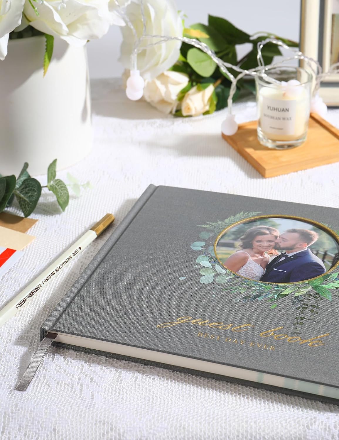 Wedding Guest Book, Polaroid Guest Book Alternative, 100 Pages Thick Paper, 8" x 10" with Markers and Protectors