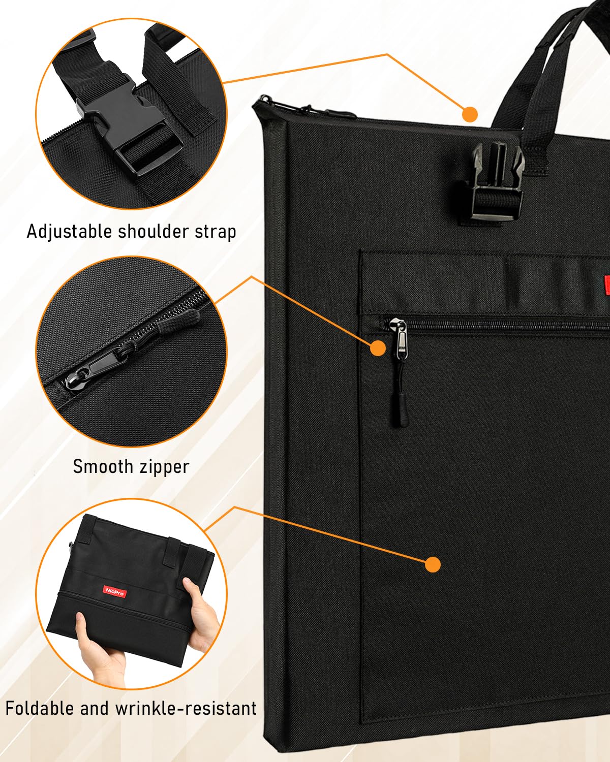Nicpro Light Weight Art Portfolio Bag, 18x 24 Inches Waterproof Art Portfolio Case with Shoulder & Handle Carry, for Artwork, Poster, Sketch Drawing, Canvas, Photography, Solar Panel Storage